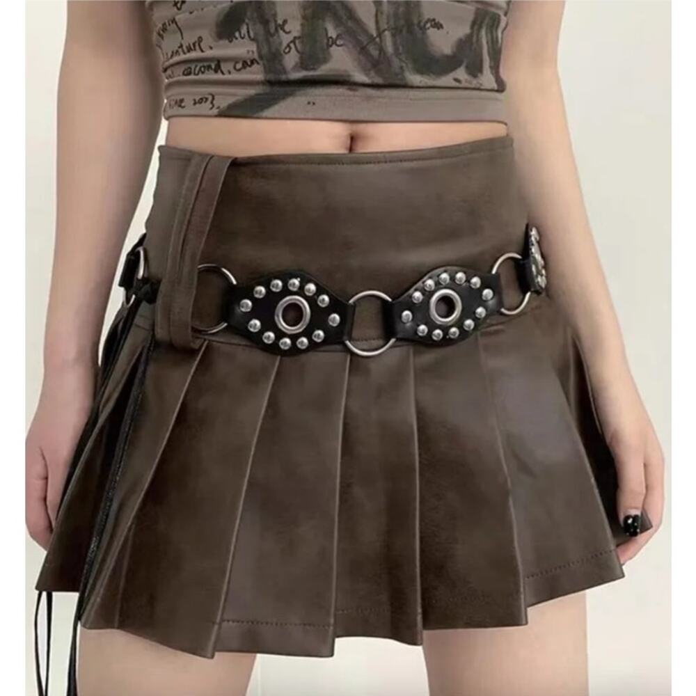 2/$30 Black Vegan Leather Belt Metal Studs Tie 29" + 23" Tassel  72" Total